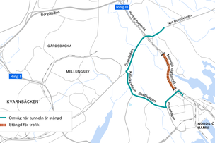 Omledningsvägen på kartan.