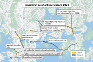 Kartta keskeisistä hankkeista.