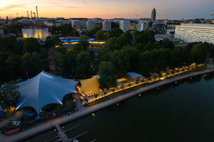 Huvilanranta, Helsinki Festival’s festival centre in the evening light.