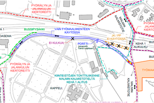 Karttakuva liikennejärjestelyistä.