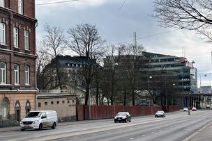 Mechelininkatu kuvattua entisen Marian sairaalan kohdalta etelään päin.