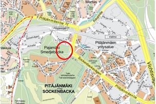 Patterimäen itäosan suunnittelualue kartalla.