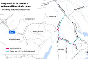  Fem arbetsområden på reservrutten.
