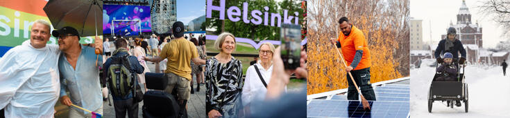 Useampi Helsingin brändin mukaista kuvaa ihmisistä.
