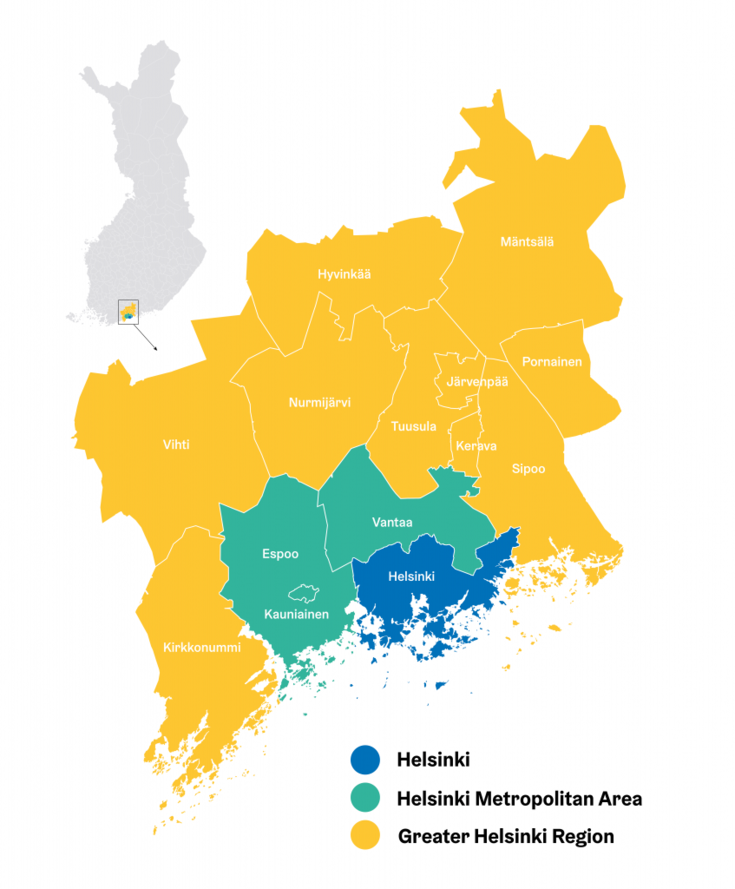 A map of Helsinki metropolitan area.